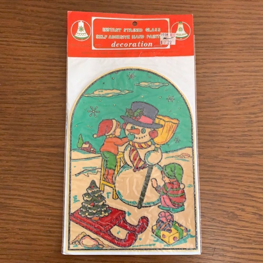 Vtg 70s Instant Stained Glass Christmas scene in original packaging‎